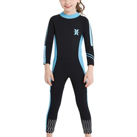 DIVE & SAIL Long Sleeve Girls Swimsuit One Piece 2.5mm Thermal Wetsuit UV Protective Diving Suit Stretchy Full Suit Black L