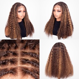 FABA Ombre Braided Wigs for Black Women 200% Density Glueless Wigs Human Hair Pre Plucked Pre Cut 9x6 Blonde Highlight Lace Front Wig Deep Wave Human Hair（4/27 Coloured Curly） 20inch