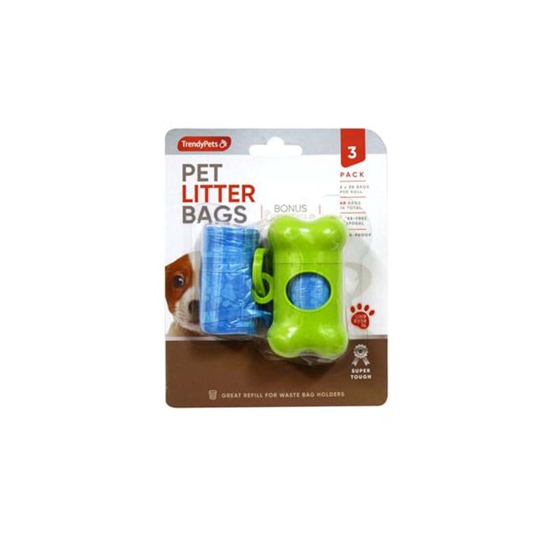 Trendy Pets Pet Cleanup Bags with Holder, Assorted (Pack of