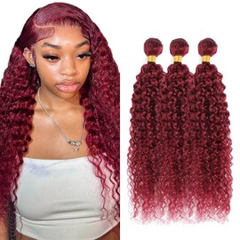 Burgundy Human Hair Bundles Red Curly Wave Bundles 24 26 28 inch 3 Bundles #99J Human Hair Bundles Burgundy Kinky Curly Bundles Red Human Hair Bundles for Women