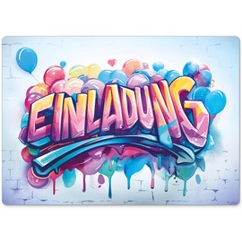 beriluDesign 12 Invitation Cards Children's Birthday Graffiti for Boys and Girls Birthday Invitation