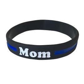 Mom (Mother) Thin Blue Line Silicone Wrist Band Bracelet Wristband - Support Police and Law Enforcement