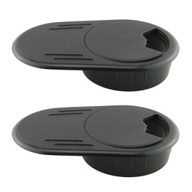 HJGarden 2PCS 60mm Oval Desk Grommets, Oval Desk Gasket with Lid, Desk Wire Cord Cable Grommets Hole Cover for Office PC Desk Cable Cord Organizer Plastic Cover, Black