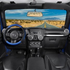 SEG Direct SEG Direct Car Steering Wheel Cover for F-150 Tundra Range Rover 15.5-16 inch, Black and Blue Microfiber Leather