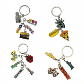 TSY TOOL 12 Pack Silver NYC Souvenir Keychain Collection, New York Metal Keychain Ring Bundle, Bulk, Includes Statue Of Liberty, Empire State, Broadway, Metro, Taxi, Big Apple, 4 Pc Bottle Opener