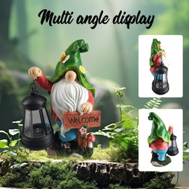 ycwarmxx Garden Gnome Statue with Welcome Sign and LED Lantern, Solar Powered Indoor Outdoor Christmas Decorations, Funny Fairy Garden Solar Gnomes Decorations for Yard, Patio, Lawn, Indoor