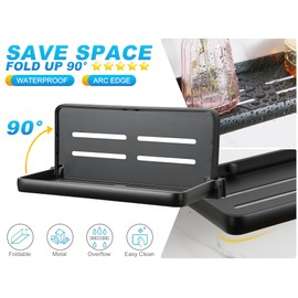 SKIKEN Aluminum Folding Wall Shelf for RV - 12 Inch Fold-Up Bathroom Shelf, Small & Compact Camper Trailer Accessories, Waterproof Rustproof for Laundry Room Kitchen Motorhome (Black)