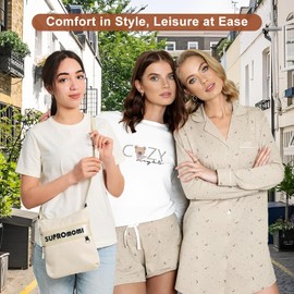 SUPROMOMI Crossbody Bags for Women, Small Fashion Nylon Crossbody Purses with Adjustable Strap - Casual Lightweight Teen Girls Cross body Phone Handbags - Waterproof Travel Shoulder Bag Beige