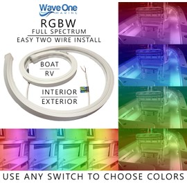 Wave One Marine | Spectrum RGBW Flex Light | Internal Driver LED Waterproof Boat Accent Courtesy Light 12V Volt RV | Multi Color Two Wire Install | Deck Pontoon Strip | IP67 Interior Exterior (48")