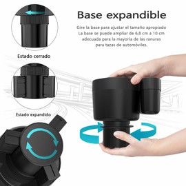 IPOIUIYP Portavasos para Auto, Organizador de Expansión para Portavasos para Automóvil con Base Ajustable y Soporte para Teléfono, se Adapta a Botellas de Agua de 2.5 a 3.8 Pulgadas
