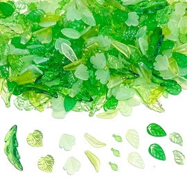 HERZWILD Approx. 500pcs Transparent Leaf Pendants 150g Green Clear Acrylic Green Charms Bead Caps Floral Pattern for Crafts Jewellery Bracelet Necklace Earrings Plastic (Green)
