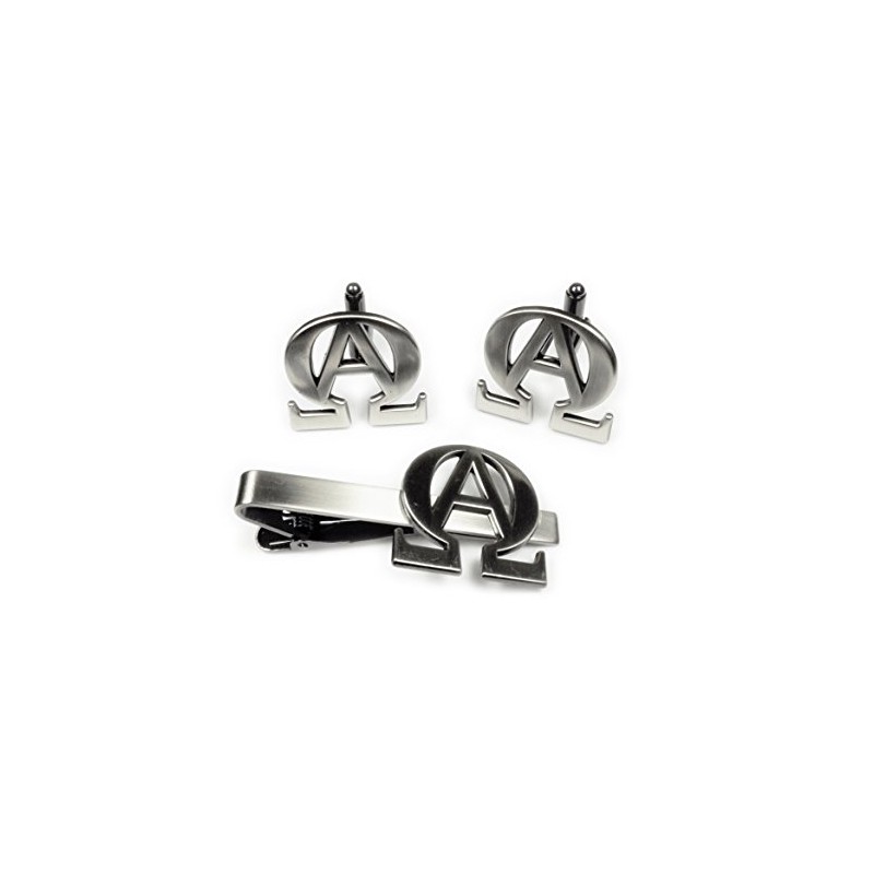 Alpha Omega Christian Biker Motorcycle TIE BAR Clip Cufflinks Set