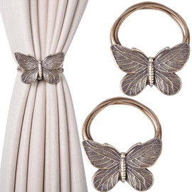 Dalababa Magnetic Curtain Tiebacks, 1 Pair Resin Drapery Holdbacks, Retro Curtain Tie Backs Rope Window Curtain Holder Straps Buckles for Cafe Balcony Home Decor (Bronze Butterfly)