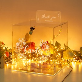 Dezzer Acrylic Wedding Card Box with Sign, Large Clear Acrylic Card Box with Lock for Wedding Reception Anniversary Shower Birthday Party Events Decorations