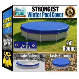 Freetime Fun Premium Winter Pool Cover 24' Round for Above Ground Pools - Extra Thick & Durable Pool Cover with Tear-Proof, UV-Resistant, 1700D Waterproof and Weatherproof Fabric