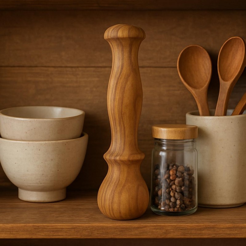 Rustic Olive Wood Pestle with Ergonomic Handle 14cm