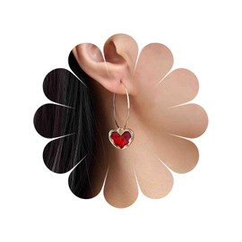TseenYi Red Heart Huggie Earrings Gold Large Circle Huggie Earrings Vintage Enamel Heart Hoop Earrings Ruby Crystal Love Dangling Hoop Earrings Jewellery for Women and Girls, Crystal