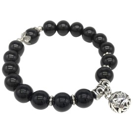 Helena Rose Cats Eye Bead Charm Bracelet - Gorgeous Magical Handcrafted Boho Fashion Ladies Bangle - Chakra Stone Jewellery with Gift Box (Black)