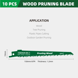 RRRST Reciprocating Saw Blades Set 10 Pieces for Wood, 150 mm 6TPI Reciprocating Saw Blade for Tree Cutting Firewood, Wet Wood, Coarse Wood, Softwood, Simple and Durable