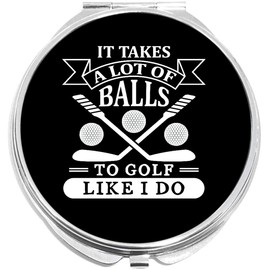 NewCharms It Takes A Lot of Balls to Golf Like I Do Compact with Mirrors - Perfect Pocket and Purse Size Folding Mirror for Applying Make Up Anywhere