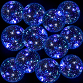 Vertintong 12 Pack 12 Inch Glow in The Dark LED Beach Ball Jumbo Confetti Glitters Inflatable Ball Swimming Pool for Party Pool Summer(Blue)