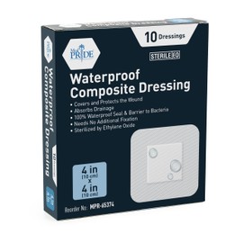 MED PRIDE Sterile Waterproof Foam Composite Dressing Pads for Shower, for Sterile Surgery, Pressure Ulcers, Post-Op Injuries (4x4 Inch (Pack of 10))