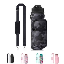 Water Bottle Carrier Bag, 25oz 32oz Crossbody Water Bottle Holder with Adjustable Shoulder Strap, Sling Bag Sleeve Pouch Holder with Phone Pocket and Small Pocket for Walking Hiking Camping Gym