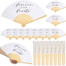 Threehoney 25 Pcs Funeral Favors Fans Forever in Our Hearts Bamboo Folding Fan Memorial Handheld Fans Paper Handheld Fan for Guest Funeral Condolence Sympathy Gift(White,Classical)