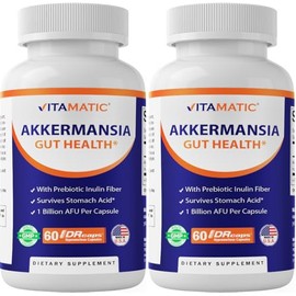 Vitamatic Akkermansia Muciniphila Gut Health - 60 DR Capsules (Delayed Released) - Made with Prebiotic Inulin Fiber - 2 Pack (120 DR Caps)