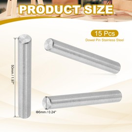 PATIKIL 6mm x 50mm Dowel Pin Stainless Steel, 15 Pcs 304 Stainless Steel Pegs Shelf Pins Rod Support Metal Fasten Elements for Shelves Furniture Fixing Component, Silver