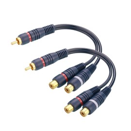 JDYYICZ 2 Pcs RCA 1 Male to 2 Female Audio Cord Speaker Y Adapter Splitter Cable, 8.5 Inches Gold Plated Dual RCA Female Adapter for Subwoofer, Home Theater