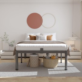 ROIL 12 inch Twin Bed Frames with Headboard Hole and Round Corner Legs Mattress Retainers 3500LBS Heavy Duty Steel Slats No Box Spring Needed Platform Noise-Free Easy Assembly