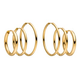 PURELEI® Echo Earring Set (Gold, Silver, Rose Gold), Set of Waterproof Hoop Earrings for Women, 3 Pairs of Stainless Steel Hoop Earrings, Gift for Women, Various Sizes, Stainless Steel, No Gemstone