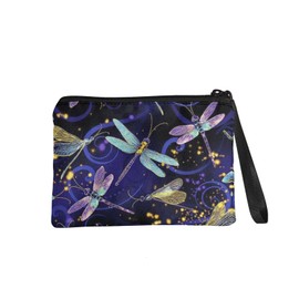 chaqlin Purse Change Purse for Women Travel Cosmetic Bag Small Purse Bag with Strap Zip, Dragonfly, vintage