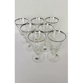 Gorham Lot Of 7 First Lady Reizart Europa Crystal Platinum Rim Wine/Water Goblets