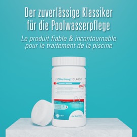 BAYROL e-Chlorilong® CLASSIC 1 kg – langsamlösliche 200 g Chlortabletten für Pool zur Dauerdesinfektion - Aktivchlorgehalt 92 % - alle Filterarten - Dosierschwimmer Pool oder Skimmer