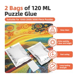 Hiwhy Jigsaw Puzzle Glue with Applicator and Pad Paper - Clearwater-Soluble Craft Glue for 1000/1500/3000 Piece Puzzles, 2 Pack(60ml/Pack)