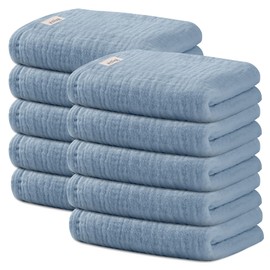 Wimist 10 Pack Baby Washcloths, Baby Muslin Washcloths, Wash Cloths for Baby, Baby Face Cloths, Suitable for Newborns, Children, 10 x 10 inches (Costume Blue)