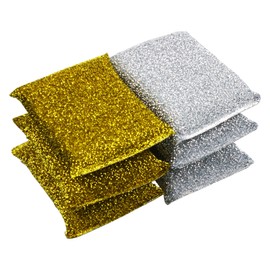 esahpss 6 Pcs Dish Sponge,Pot Scrubbers for Kitchen Non Scratch,2 Colors 4.92In×3.14In Cleaner Sponges,Multi-Surface Non-Metal Dish Scouring Scrubbers for Fast Cleaning (Gold & Silver)