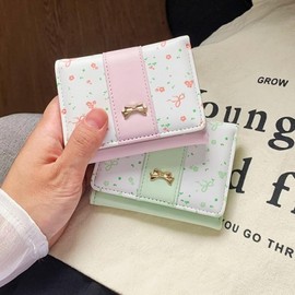 Bakurok Small Wallet for Women Cute Coquette Bow Slim Trifold Wallet Floral Card Holder Mini Purse with ID Window
