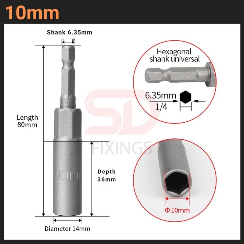 6-19mm Quick-Change 1/4 inch Hex Shank Metric Deep Socket Screwdriver