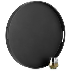 Hanobe Ottoman Tray Serving Decor: Round Large Coffee Table Black Decorative with Handles for Home Living Room