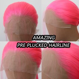 Towarm Pink Wig Long Straight Hot Pink Synthetic Lace Front Wigs Pre Plucked Natural Hairline with Baby Hair for Black Women Pastel Pink Heat Resistant Fiber Hair Cosplay Daily Wear Wig (Hot Pink)