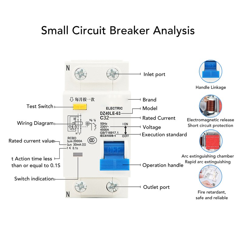 Air Switch with Leakage Protector Single Handle Circuit Breaker for