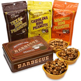 BBQ Peanuts, Food Gift Basket for Men in Tin Box, Unique Texas, Memphis, Carolina Barbeque Flavors, Easter Birthday Gift for Men, Gourmet Nuts Mix, Healthy, Party Snacks, Beer Basket