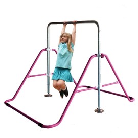 5 Star TD Expandable Gymnastics Bar Adjustable Height Horizontal Bars, Junior Training Bar Children Folding Training Monkey Bars for Kids Pink