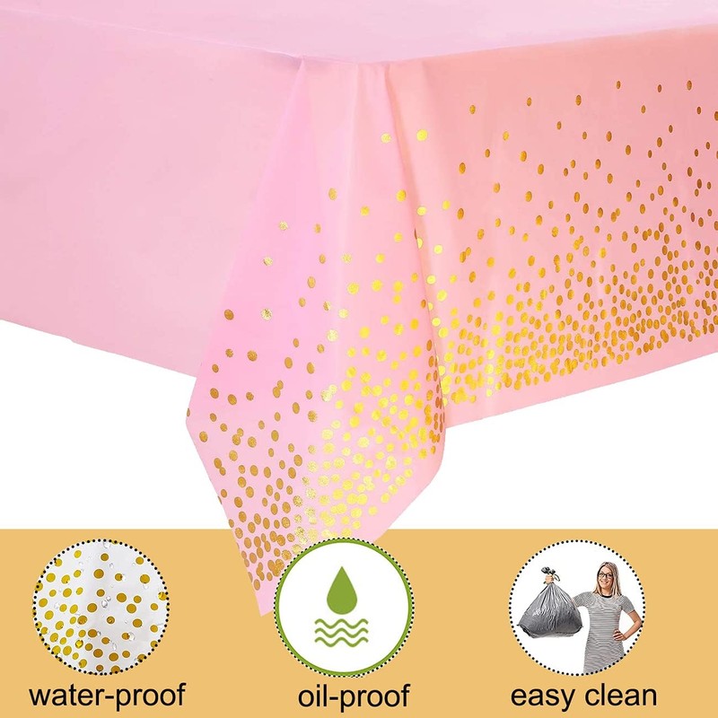 4 Pack Disposable Plastic Tablecloth, Gold Stamping Dot Rectangular Table
