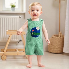 Yxniwxe Toddler Baby Boys Summer Overalls Romper Casual Golf Embroidery Plaid Sleeveless Jumpsuit Shortall 6 12 18 24M 2 3 4T (Green, 12-18 Months)