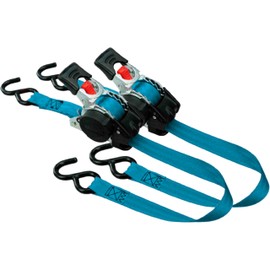 Retractable Ratchet Tie Down Straps, 1 inch x 6 ft, 1,500 lbs Break Strength, Quick Release Button, 2 Pack, Ice Blue