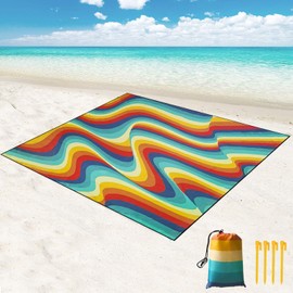 Beach Mat Picnic Blanket Extra Large 280x200cm Beach Mat Sandproof Waterproof Beach Blanket Outdoor Picnic Mat for Beach,Travel,Camping and Hiking -Portable Quick Drying Water Resistant - Multicolor